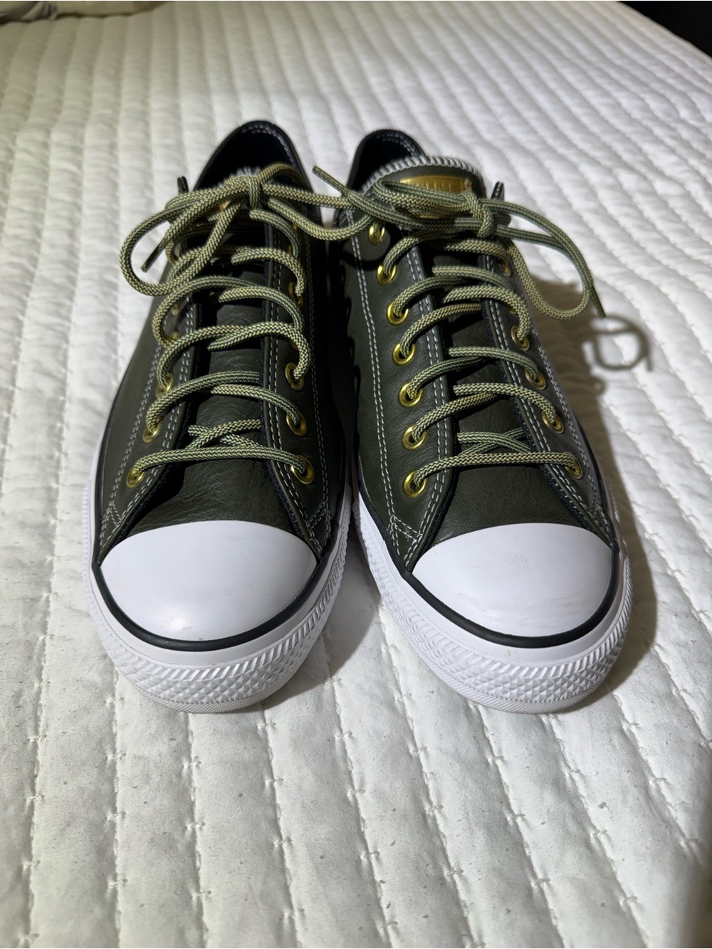 Converse Olive Green Low-Top Canvas Sneakers with White Toe